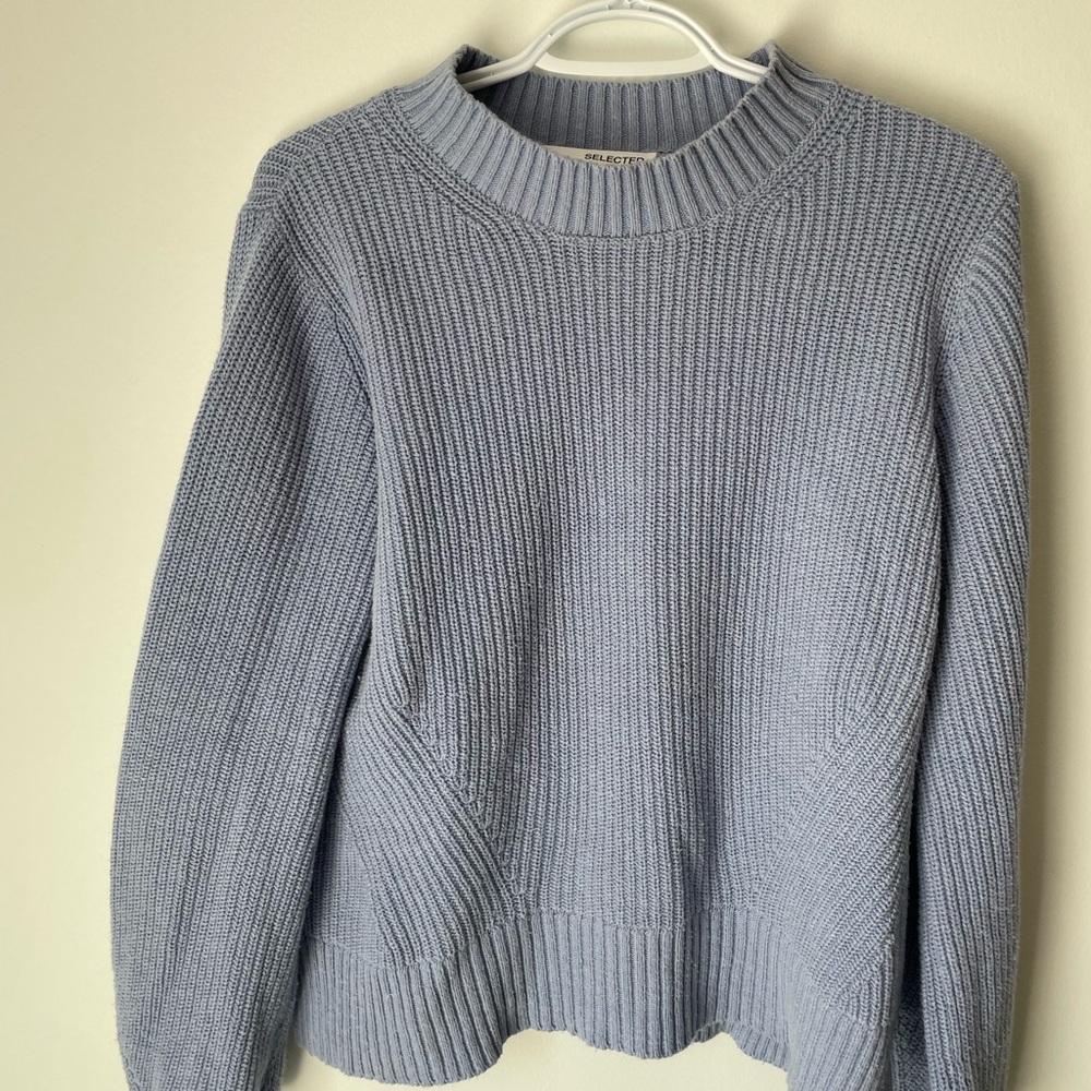 SELECTED Femme Light Blue Ribbed Crewneck Sweater